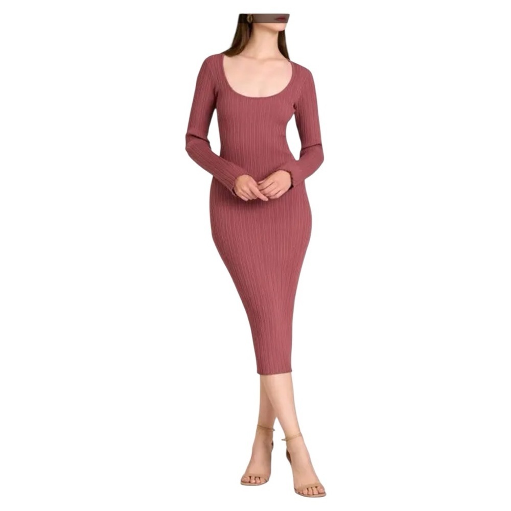 NWOT WAYF Alexi Long Sleeve Rib Dress - Mauve